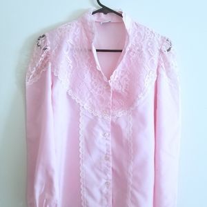Pink Vintage Lace Button Up Blouse